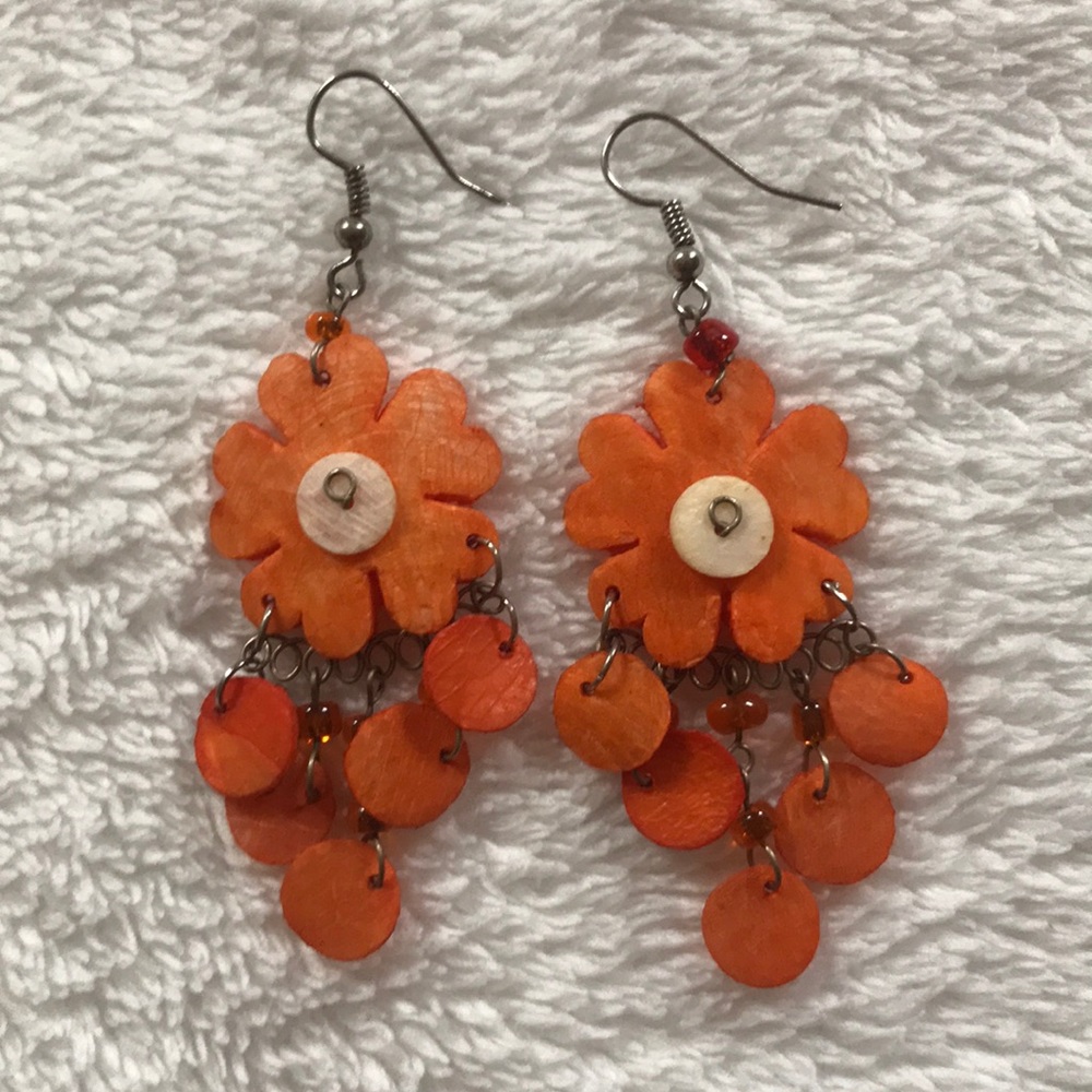 Orange flower earrings